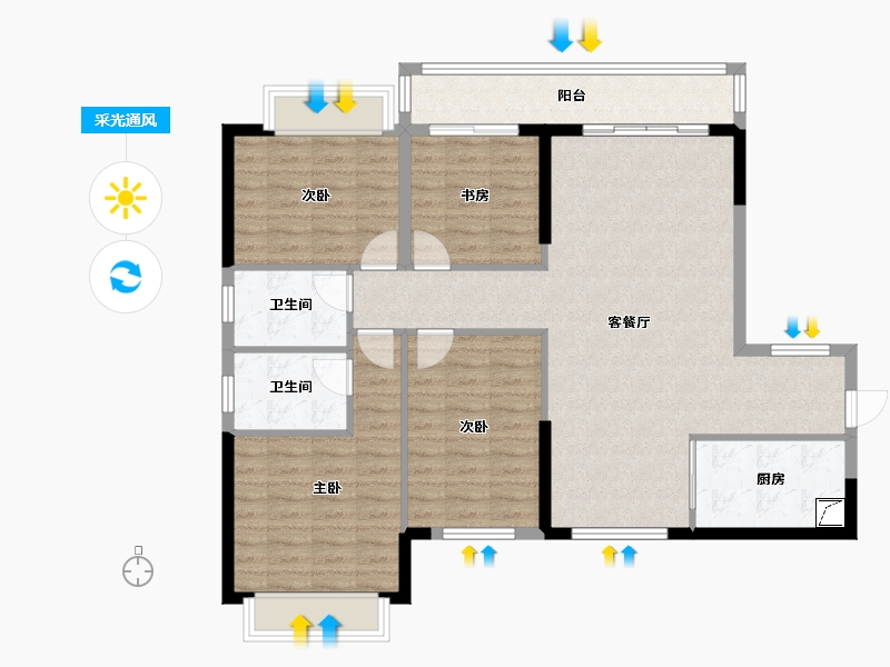 广西壮族自治区-钦州市-七星现代城-125.00-户型库-采光通风