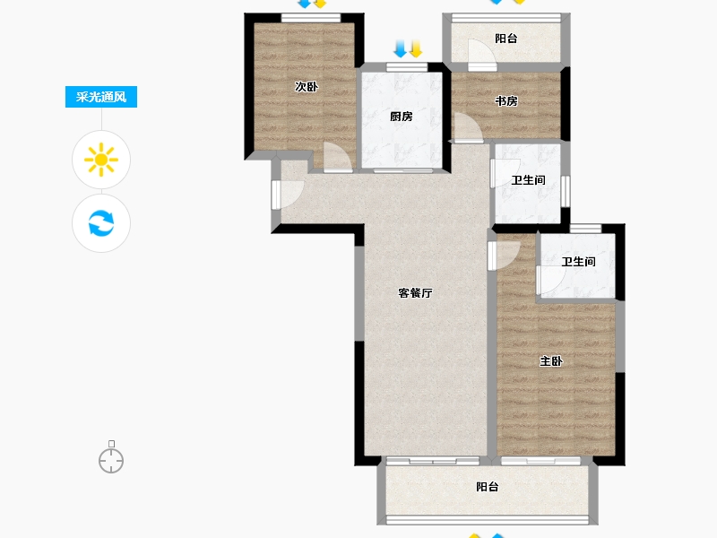 河南省-郑州市-东原·满庭芳-87.96-户型库-采光通风