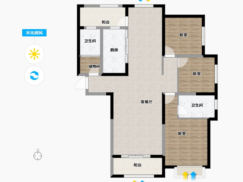 山东省-潍坊市-北大锦城-125.60-户型库-采光通风