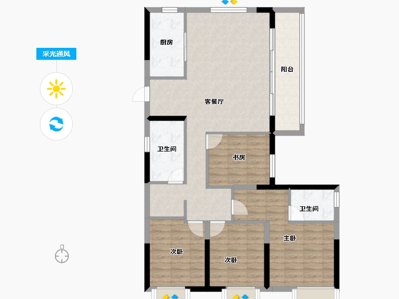 浙江省-金华市-美的云潮府-103.20-户型库-采光通风