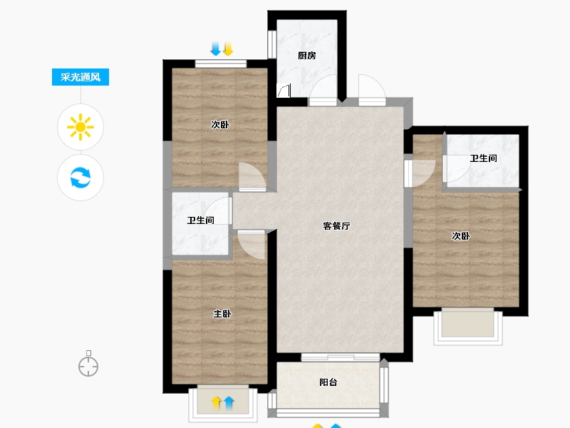 河北省-石家庄市-绿地西斯莱公馆-82.20-户型库-采光通风