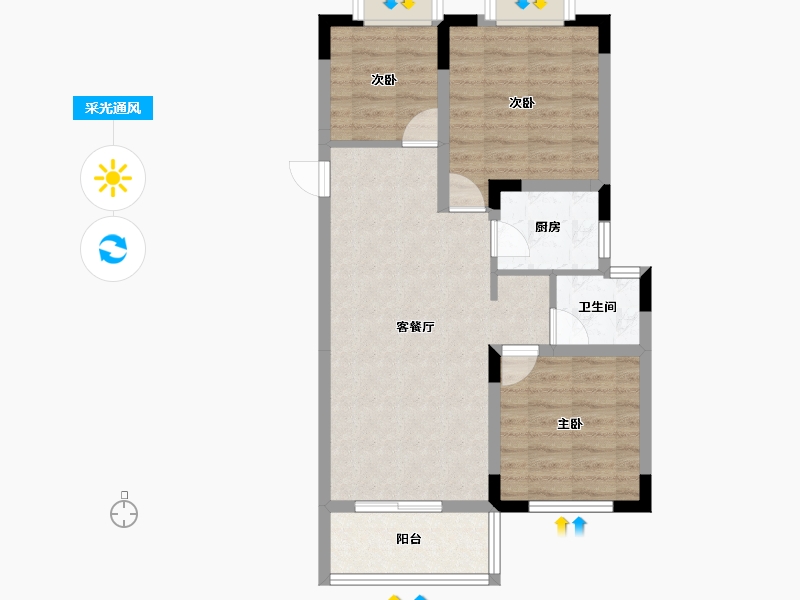 浙江省-金华市-浙中影创城-66.72-户型库-采光通风