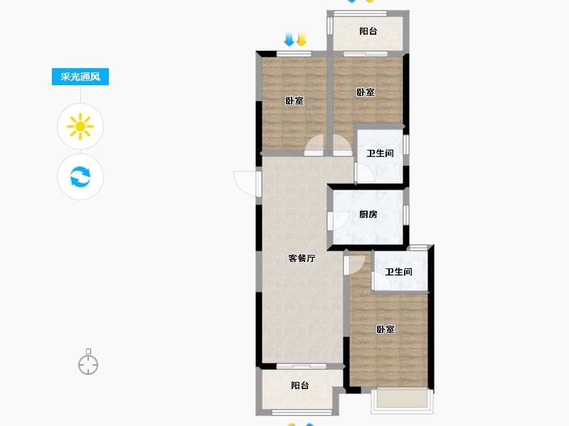 河南省-郑州市-谦祥时光序-84.96-户型库-采光通风