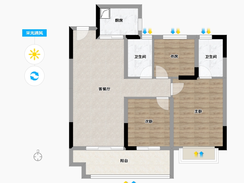 浙江省-宁波市-华鸿大发国琨府-77.25-户型库-采光通风