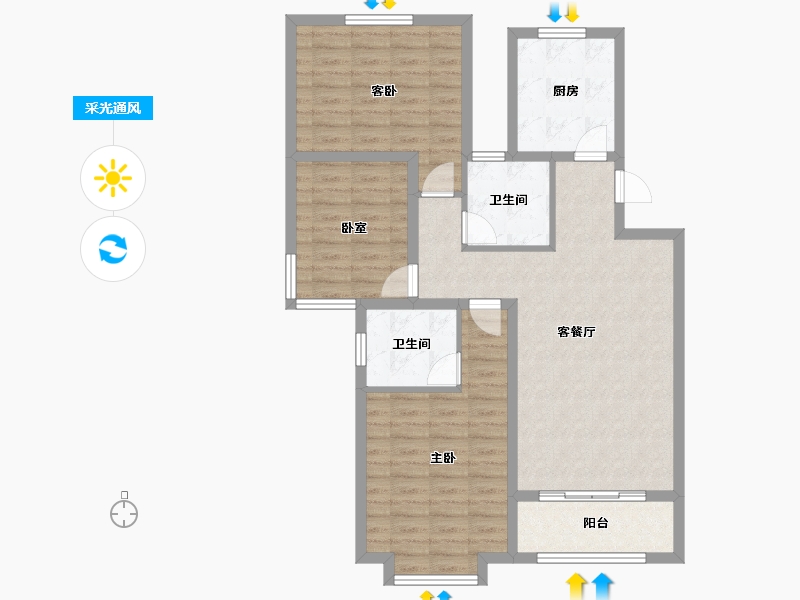 河北省-廊坊市-宏泰·龙河枫景-91.68-户型库-采光通风