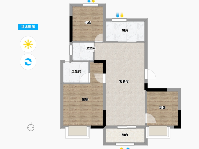 浙江省-金华市-敏捷星汇源著花园-71.20-户型库-采光通风