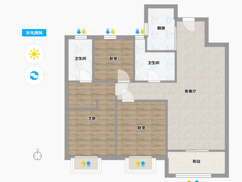 陕西省-西安市-融创东方宸院-89.00-户型库-采光通风