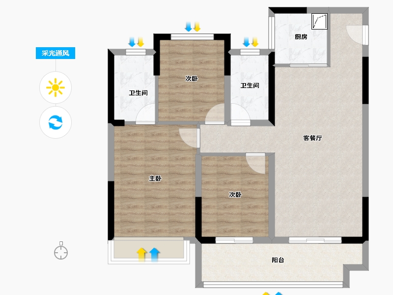 浙江省-宁波市-华鸿大发国琨府-87.34-户型库-采光通风