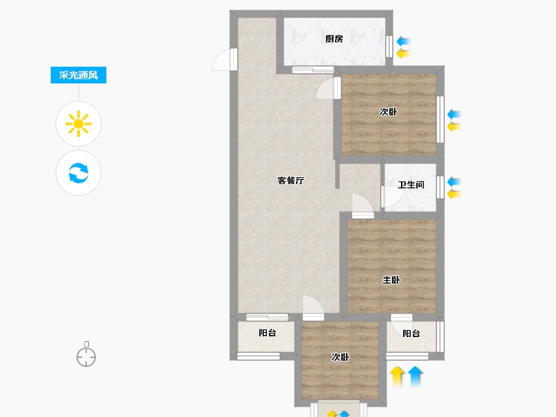 河南省-郑州市-清韵颐景苑-69.34-户型库-采光通风