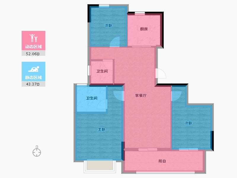 浙江省-金华市-金地湖塘月色花园-85.61-户型库-动静分区