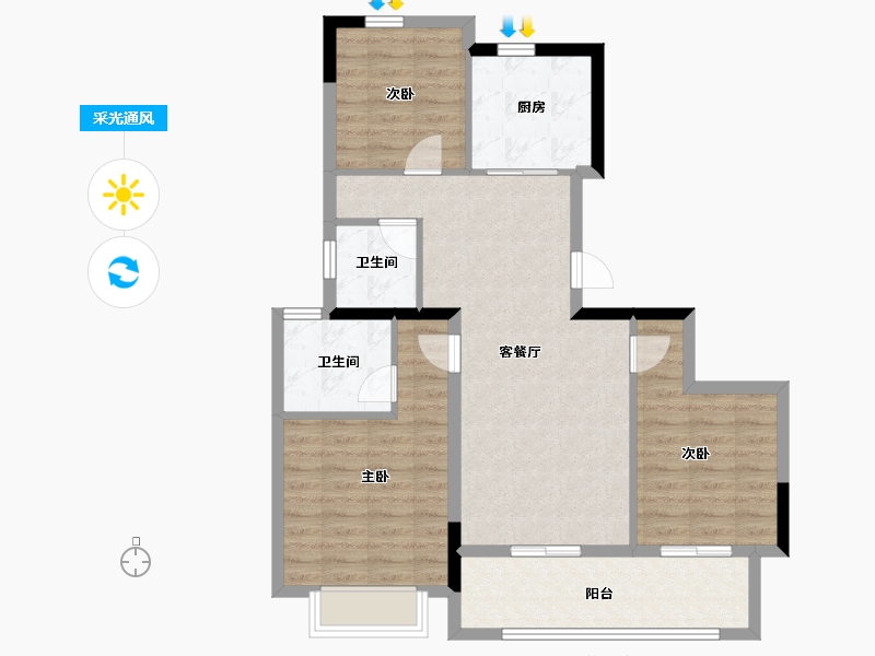 浙江省-金华市-金地湖塘月色花园-85.61-户型库-采光通风