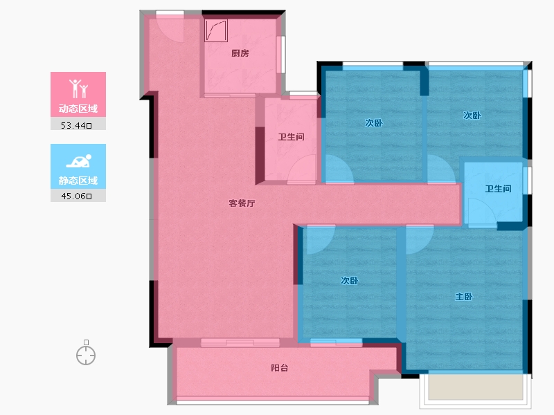 浙江省-宁波市-华鸿大发国琨府-87.34-户型库-动静分区