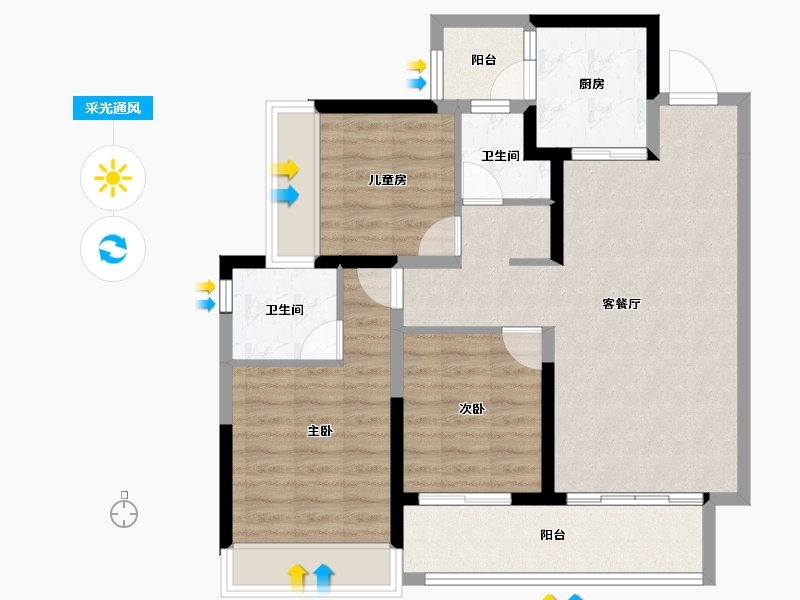 贵州省-贵阳市-融创国宾道-85.19-户型库-采光通风