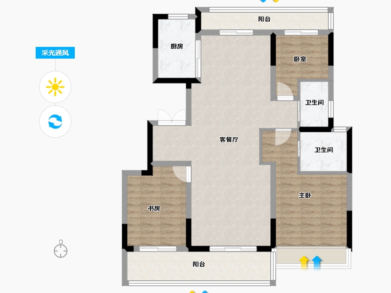 河南省-郑州市-招商美景雍瑞园-104.70-户型库-采光通风