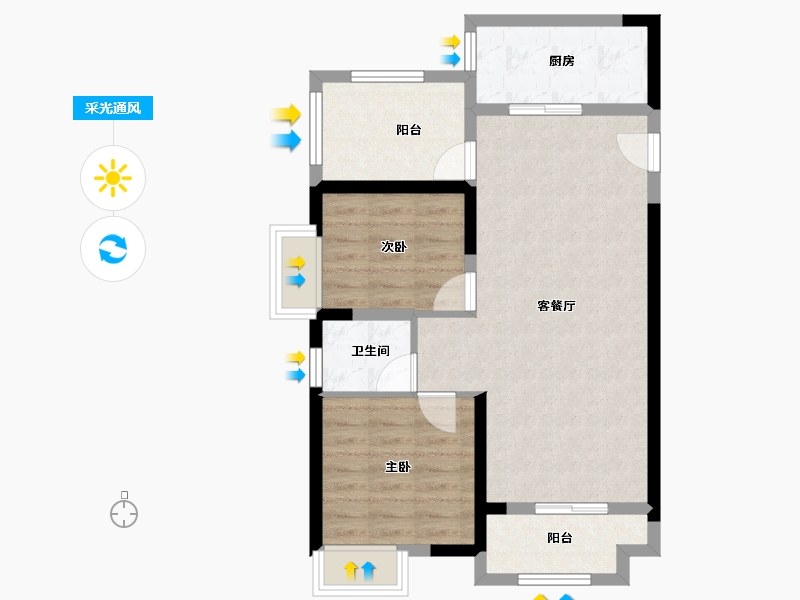 河南省-郑州市-朗悦·公园道1號-69.60-户型库-采光通风