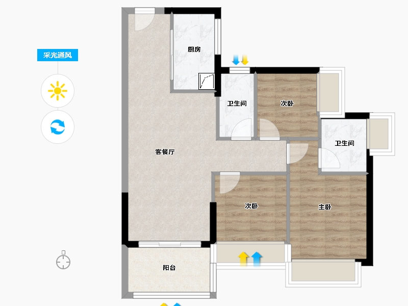 广东省-广州市-时代香树里黄埔-69.60-户型库-采光通风