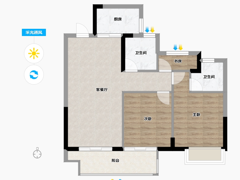 浙江省-宁波市-禹洲海西明月府-71.20-户型库-采光通风