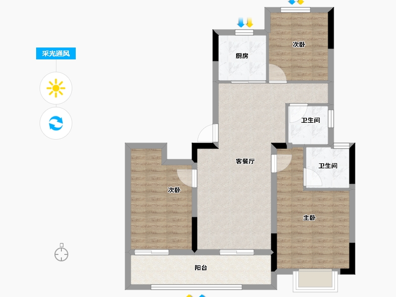 浙江省-金华市-金地峰汇-86.40-户型库-采光通风