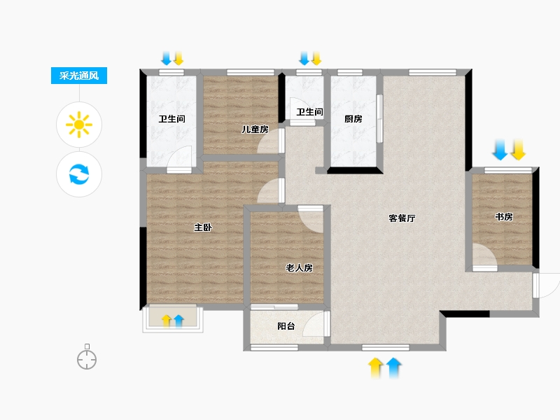 河南省-郑州市-鑫苑府-123.21-户型库-采光通风