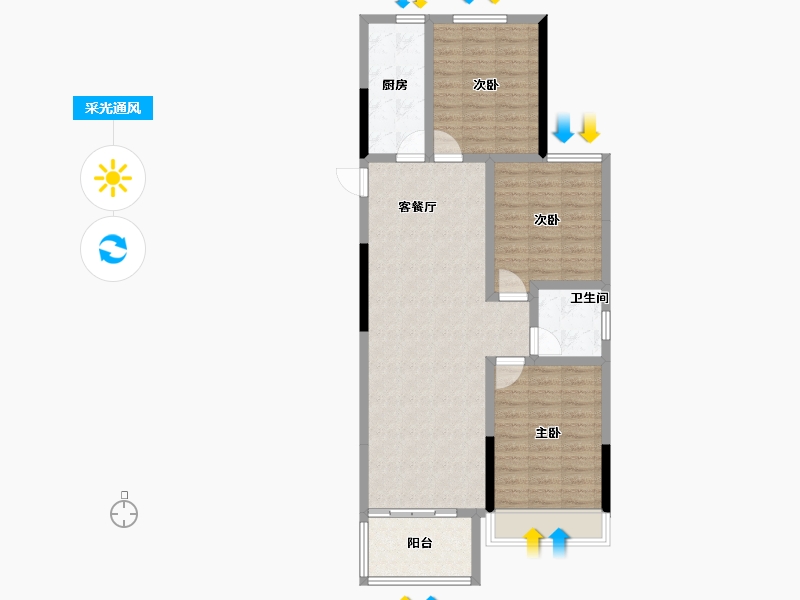 河南省-郑州市-鑫苑府-90.00-户型库-采光通风