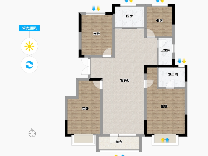 辽宁省-丹东市-江山和鳴-110.86-户型库-采光通风