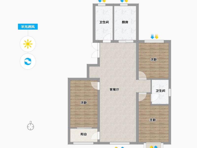 山东省-潍坊市-恒信·御峰-105.00-户型库-采光通风