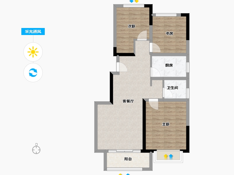 河南省-郑州市-​兴港永威和园-70.87-户型库-采光通风