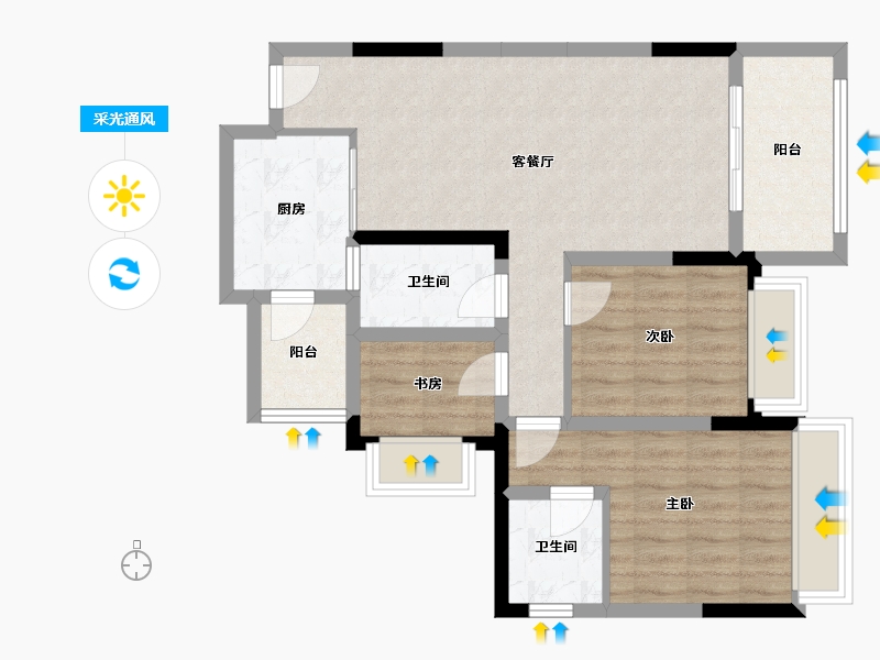 重庆-重庆市-鸿鸥七星花园-77.14-户型库-采光通风