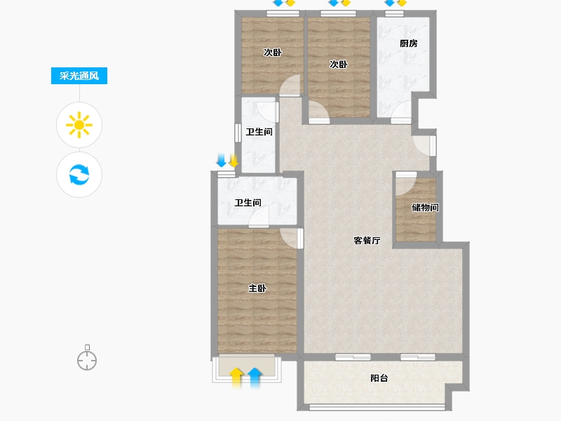 河南省-郑州市-龙湖·景粼玖序-105.60-户型库-采光通风