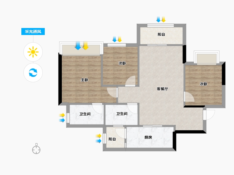 四川省-成都市-枫丹新悦-75.79-户型库-采光通风