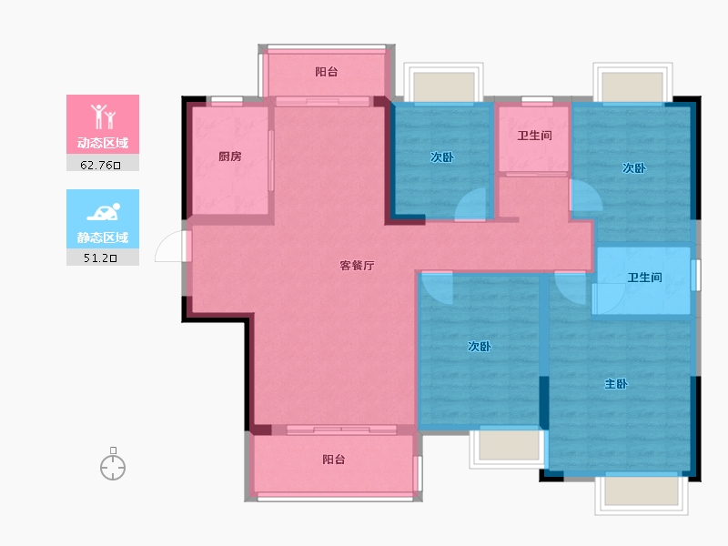 湖北省-武汉市-南益名悦华府-102.68-户型库-动静分区