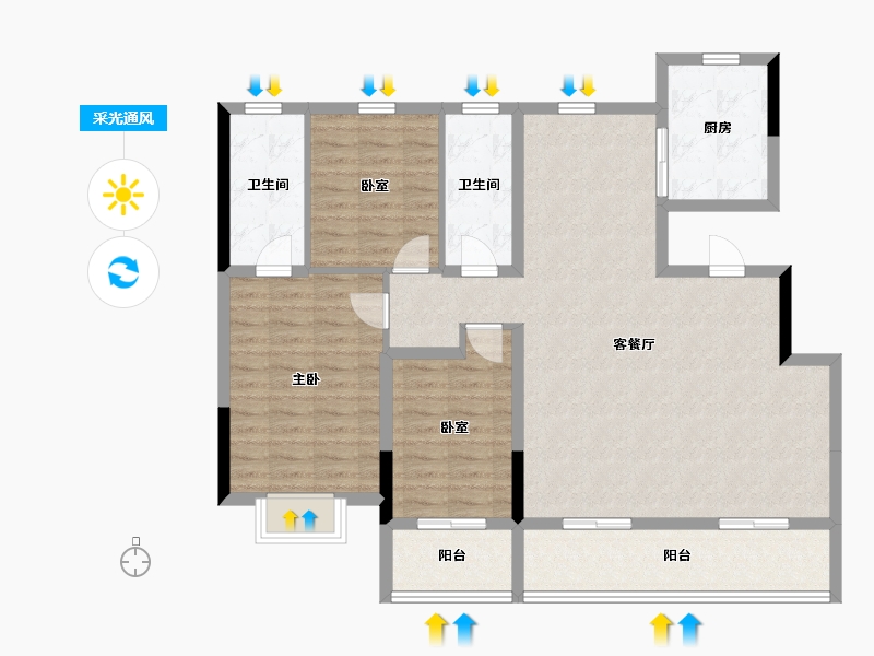 浙江省-温州市-绿城春月江澜-111.20-户型库-采光通风