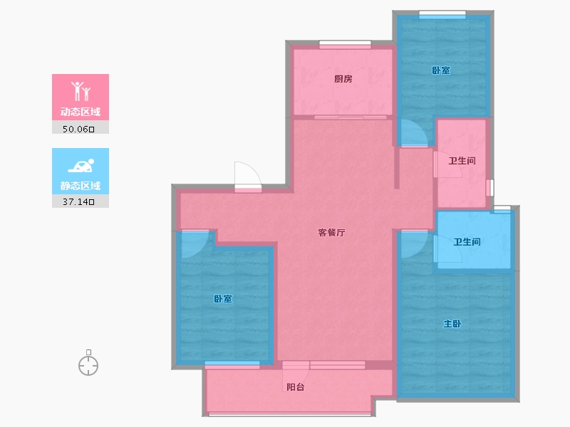 山东省-潍坊市-桃源金茂悦-77.35-户型库-动静分区