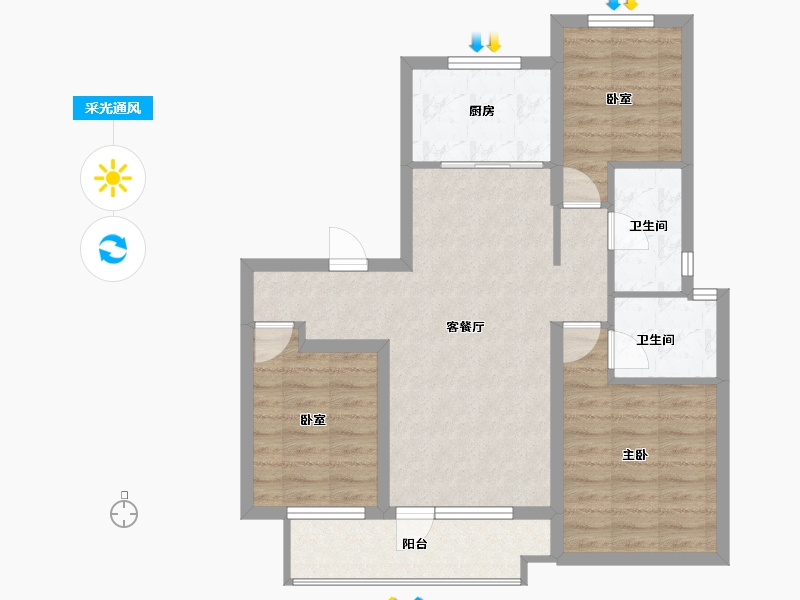 山东省-潍坊市-桃源金茂悦-77.35-户型库-采光通风