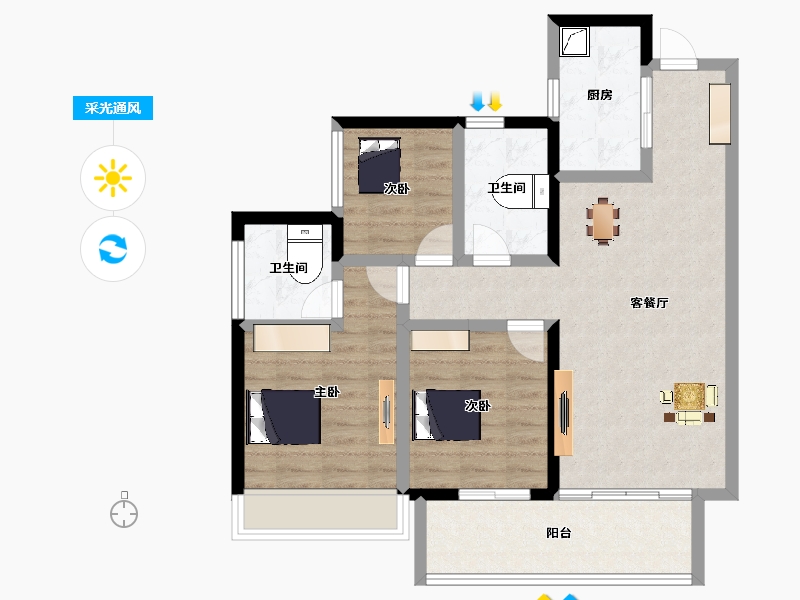 广西壮族自治区-南宁市-阳光城大唐世家-83.48-户型库-采光通风