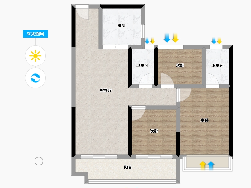 江苏省-南通市-如东碧桂园公园星著-85.60-户型库-采光通风