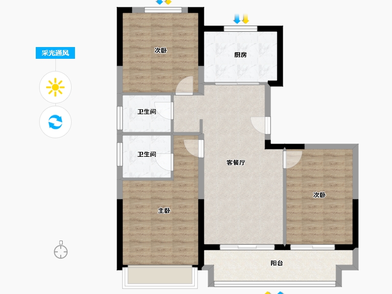 浙江省-金华市-荣安棠樾-92.77-户型库-采光通风