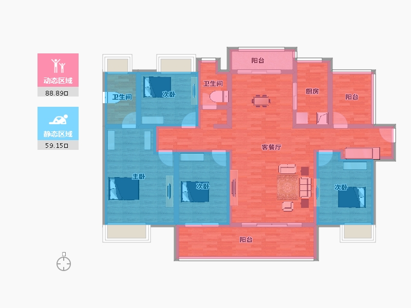 广东省-惠州市-深业西湖三里-130.83-户型库-动静分区