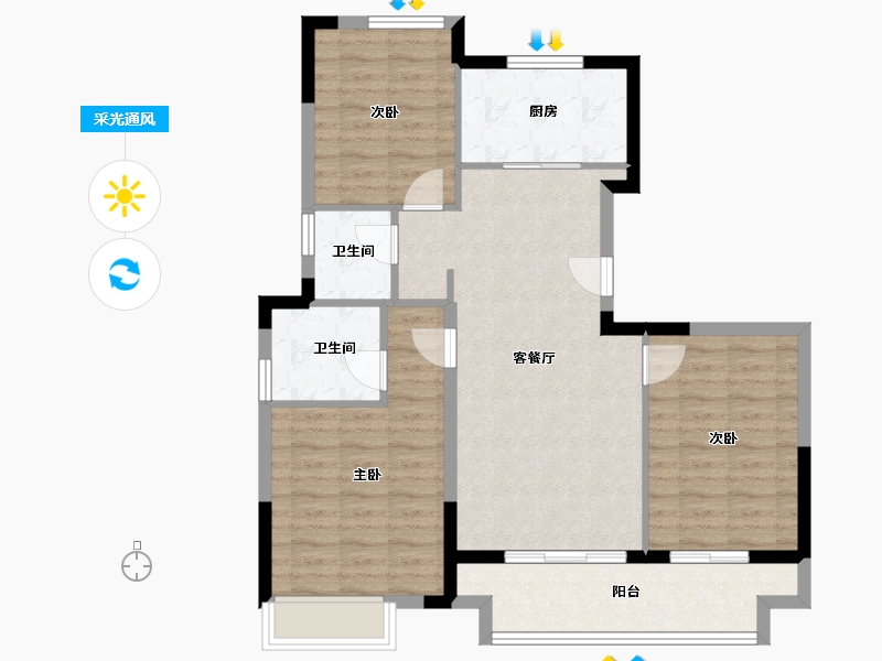 浙江省-金华市-荣安棠樾-88.77-户型库-采光通风