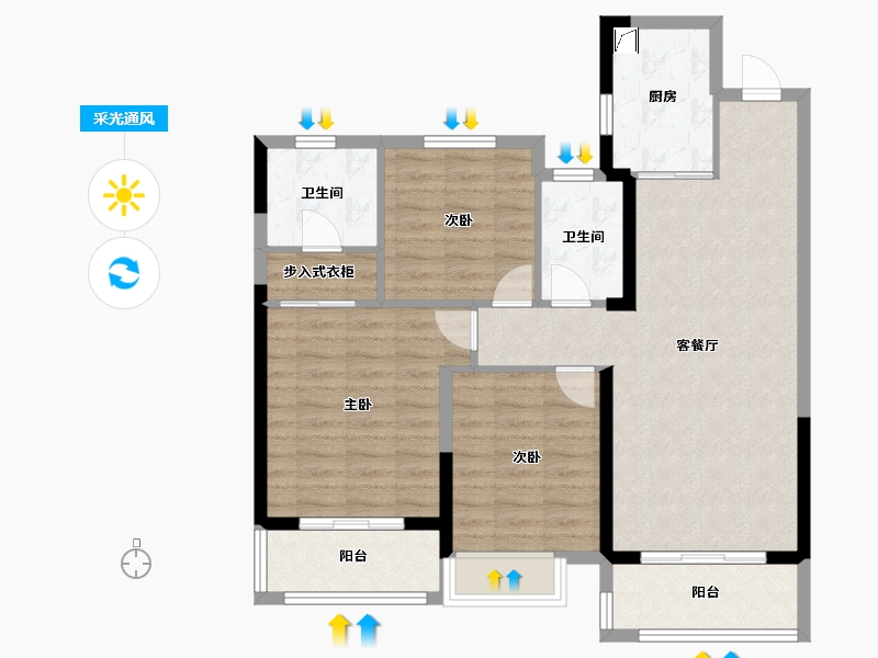 湖北省-武汉市-南益名悦华府-92.00-户型库-采光通风