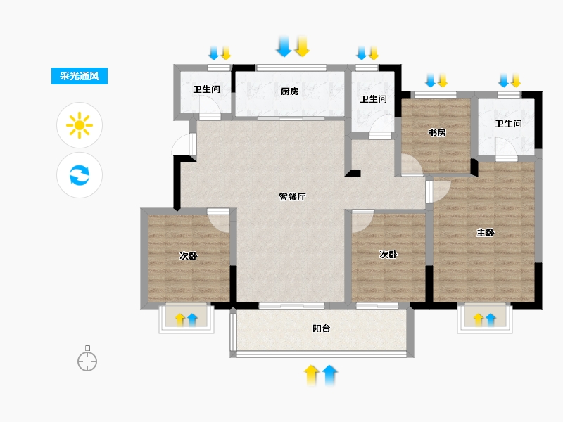 浙江省-宁波市-北辰香麓湾-104.00-户型库-采光通风