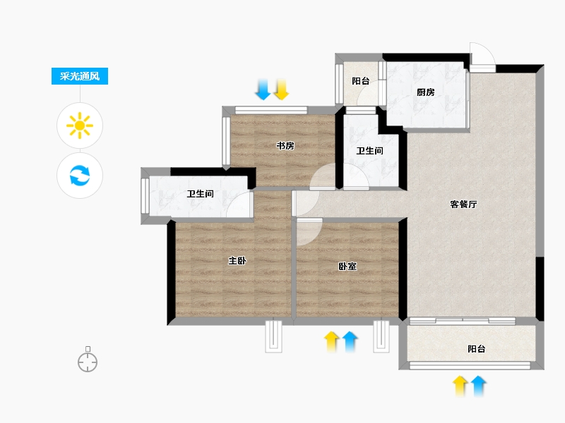 海南省-海口市-龙光玖悦台住宅-76.00-户型库-采光通风