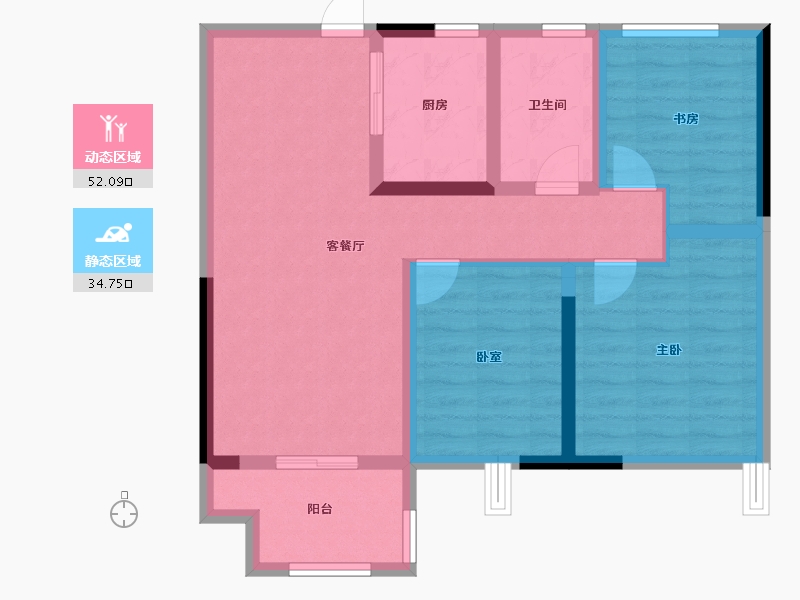 江苏省-徐州市-颐居隐山观湖-76.80-户型库-动静分区