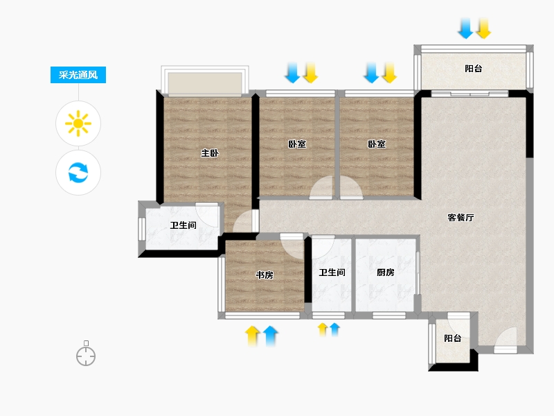 海南省-海口市-龙光玖悦台住宅-91.20-户型库-采光通风