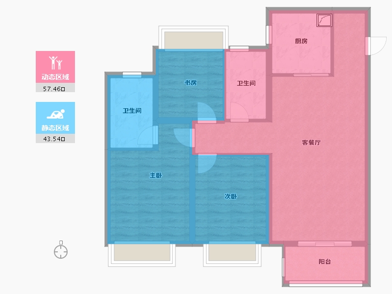 江苏省-苏州市-龙湖首开湖西星辰-90.00-户型库-动静分区