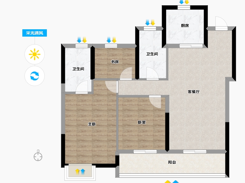 浙江省-温州市-龙湖揽境-84.80-户型库-采光通风