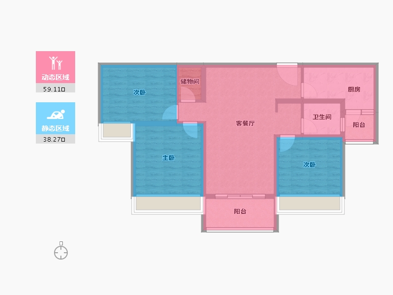 江苏省-苏州市-仁恒四季和鸣雅园-86.40-户型库-动静分区