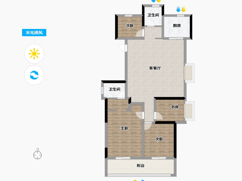 浙江省-温州市-融创凯迪中心-104.00-户型库-采光通风