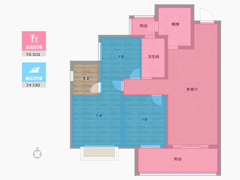 四川省-成都市-旭辉广场住宅-87.20-户型库-动静分区