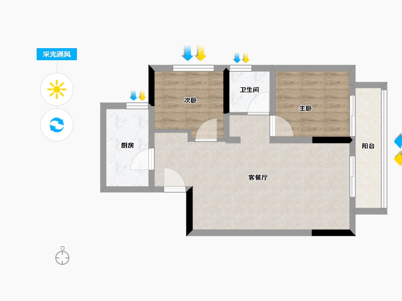 河南省-郑州市-鑫苑·悦府-61.60-户型库-采光通风